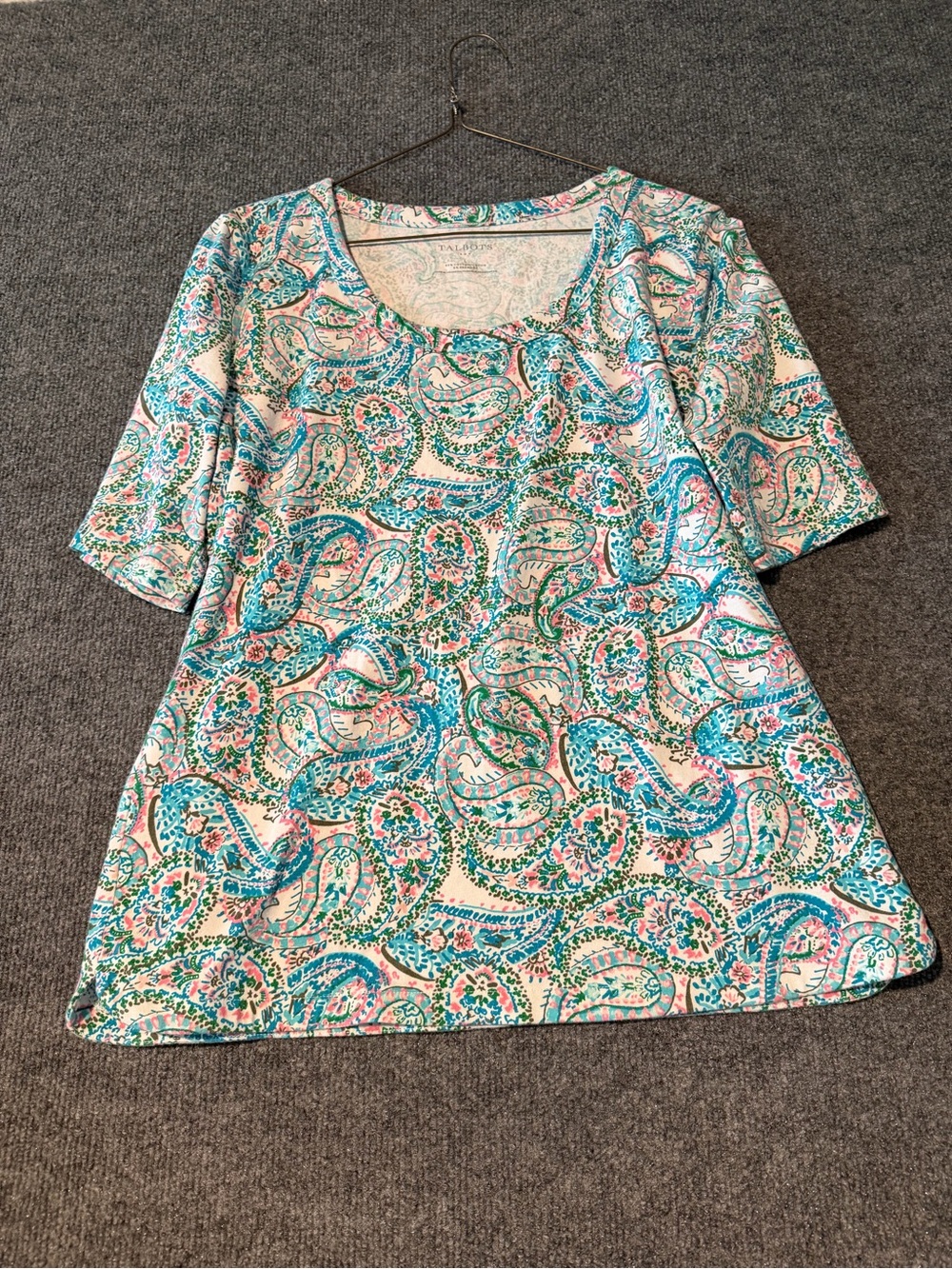 Paisley Scoop Neck Women’s Top - White & Teal